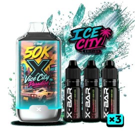 Kit V-ice City Paradise - X-BAR 50K Ice City + 3 E-liquides - 10 mg/ml