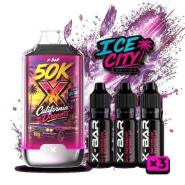 Kit X-BAR 50K Ice City California Dreams + 3 e-liquides 10 ml - 20 mg/ml