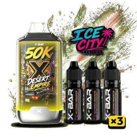 Kit X-BAR 50K Ice City Desert Empire + 3 e-liquides 10 ml - 20 mg/ml