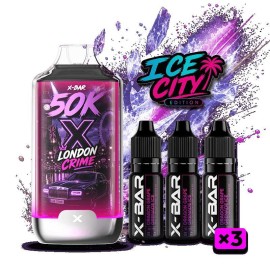 Kit X-BAR 50K Ice City London Crime + 3 e-liquides 10 ml - 10 mg/ml