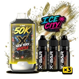 Kit X-BAR 50K Ice City New York Hustle + 3 e-liquides 10 ml - 20 mg/ml