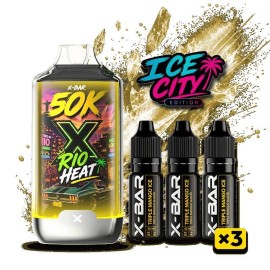 Kit X-BAR 50K Ice City Rio Heat + 3 e-liquides Triple Mango - 10 mg/ml