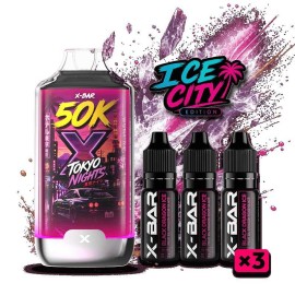 Kit X-BAR 50K Ice City Tokyo Nights + 3 e-liquides 10 ml - 20 mg/ml