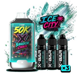 Kit X-BAR 50K Ice City – Bangkok Chaos + 3 e-liquides 10 ml - 20 mg/ml