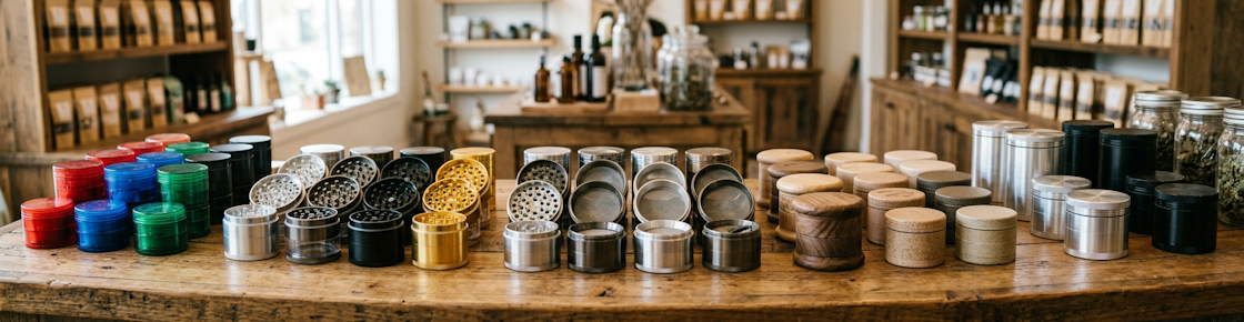 Gamme complète de grinders en gros : chanvre biodégradable, métal 4 parties et plastique pour professionnels CBD